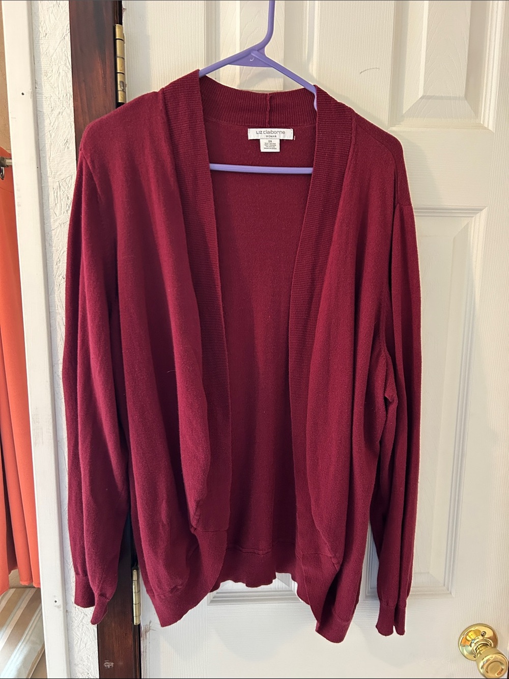 Liz Claiborne Burgundy Open-Front Cardigan